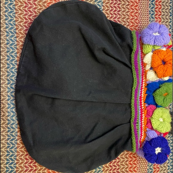 Super Cute Hand Made Unique Crochet Multicolored 3D Floral Black Shoulder Bag - Picture 7 of 15